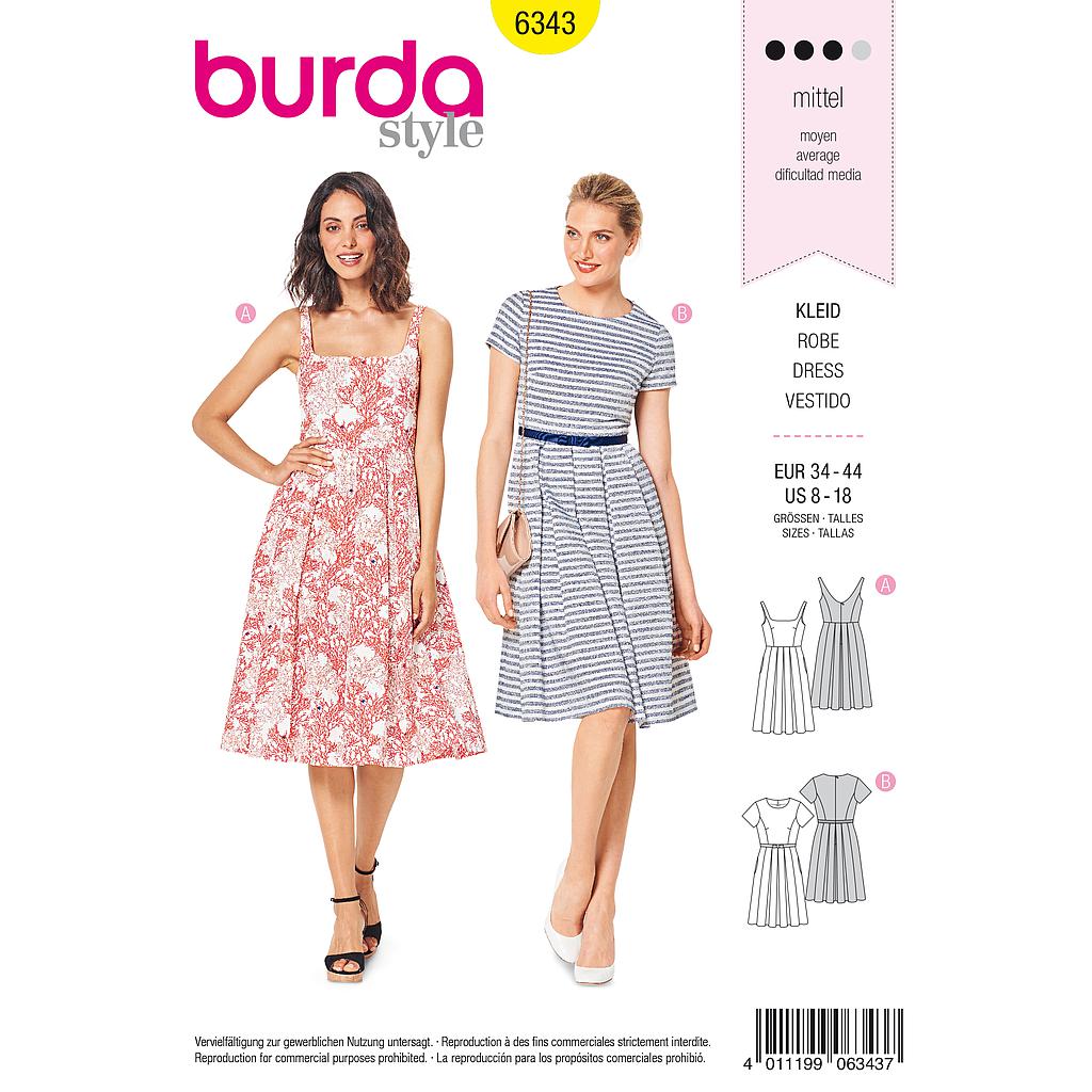 Patron Burda 6343 - Robe pour femmes de 36 à 46