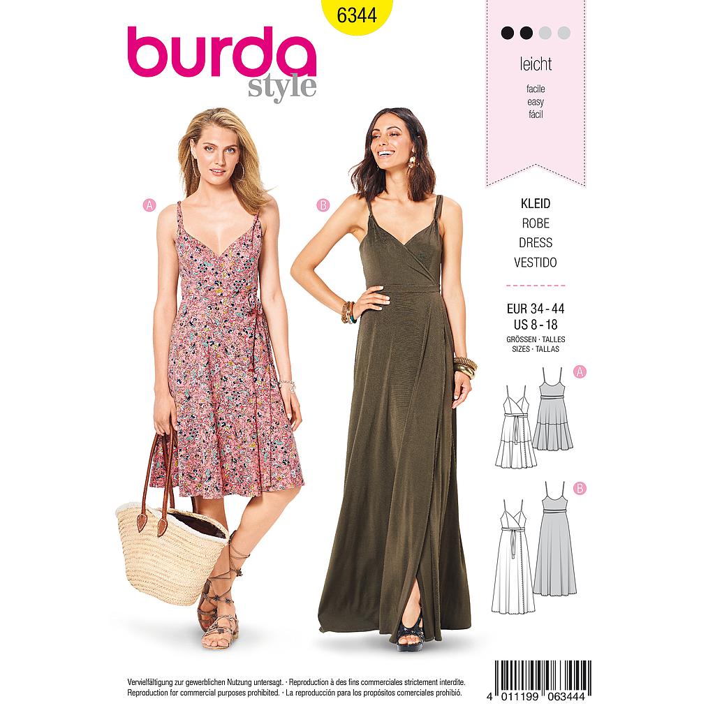 Patrón Burda 6344 - Vestido para mujeres del 34 al 44