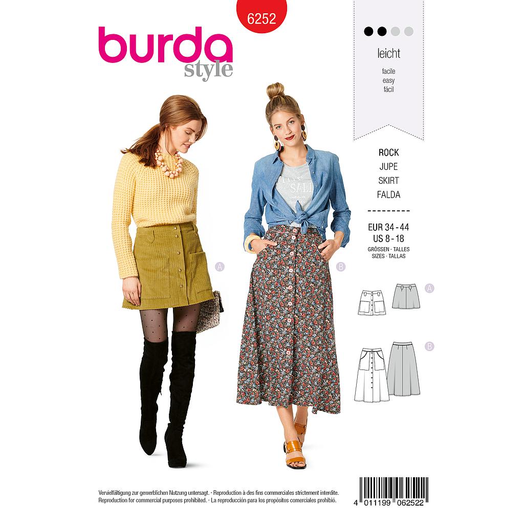 Patron Burda 6252 Jupe évasée pour femmes de 36 à 46