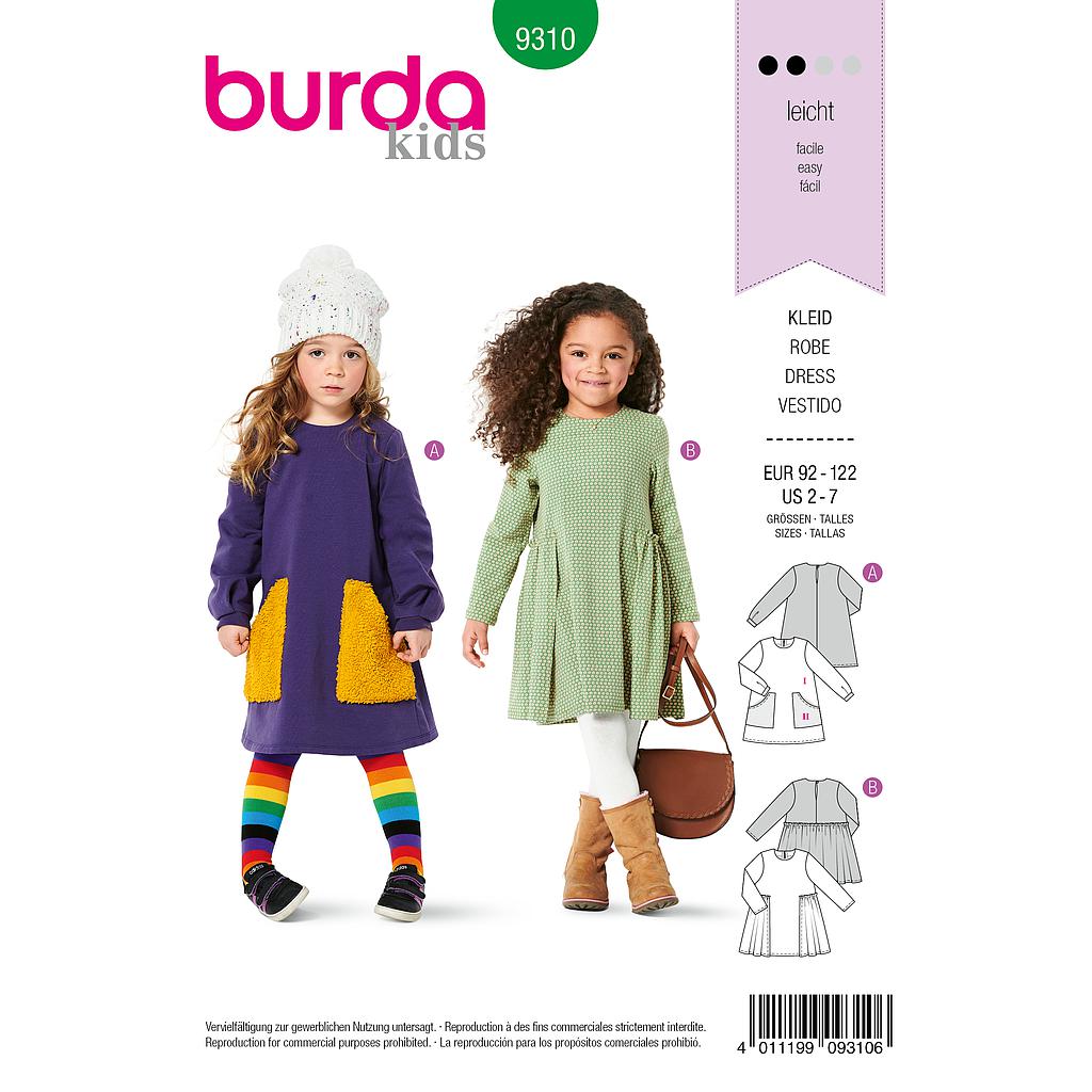 Patron Burda 9310 Robes avec poches de 2 à 7 ans