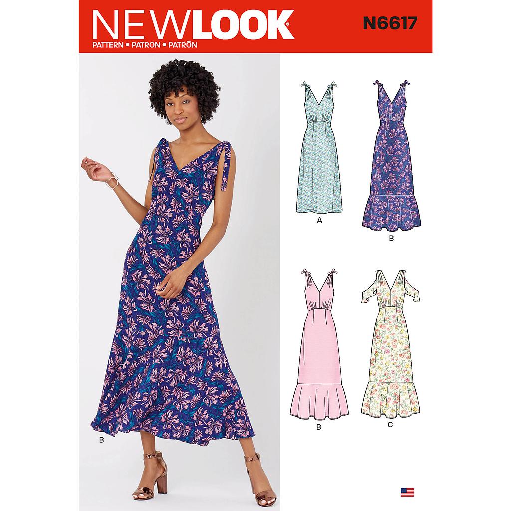 Patron New Look 6617 Robe bretelles nou es pour femmes de 38