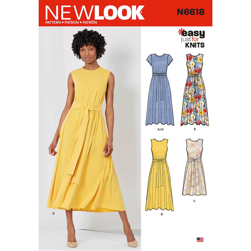Patron New Look 6618 Robe avec ceinture pour femmes de 36 à 48