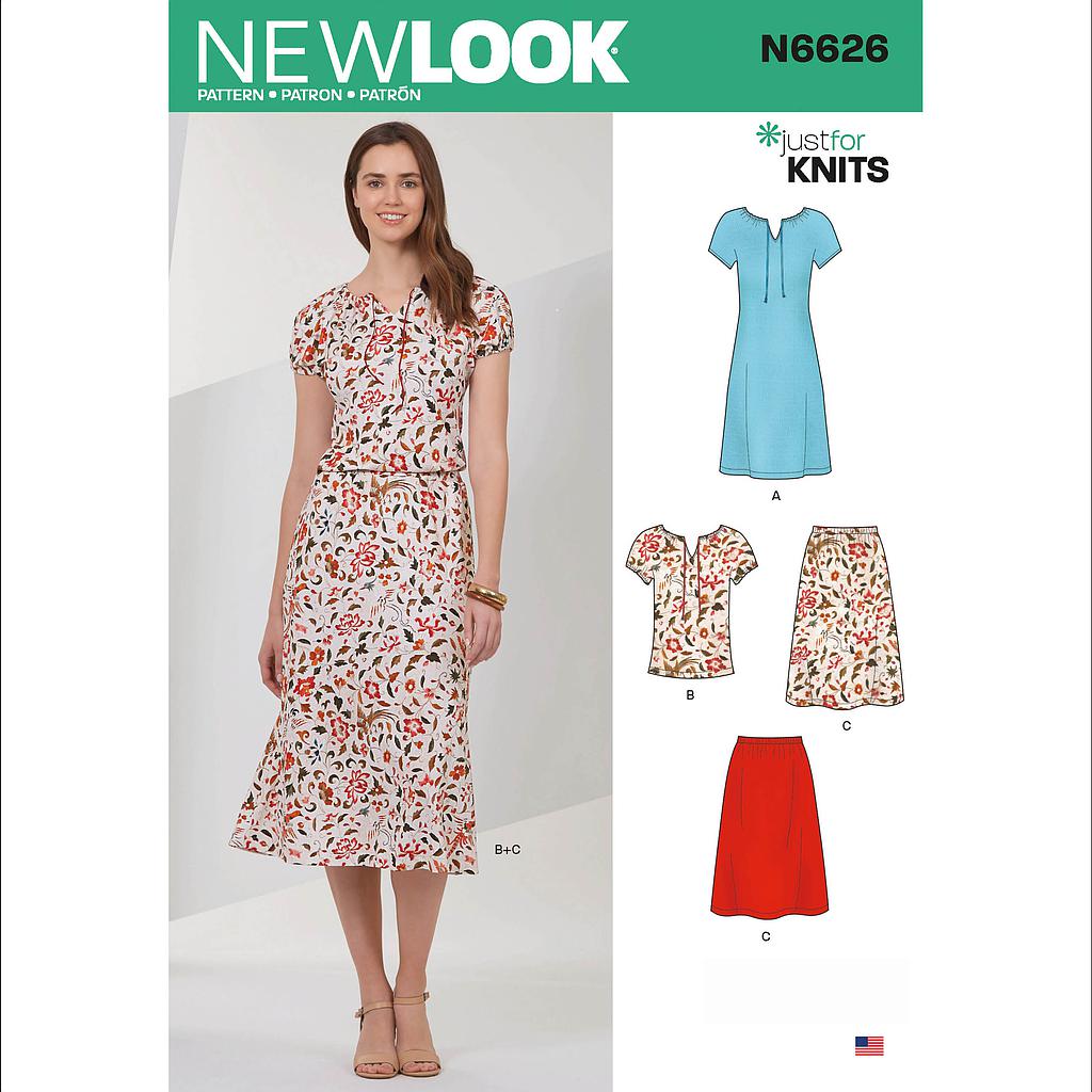 Patron New Look 6626 Robe, jupe, et haut pour femmes de 34 à 52