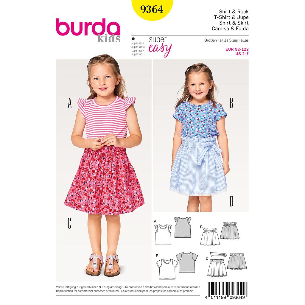 [B9364] Patron Burda Kids 9364 T-shirt et jupe
