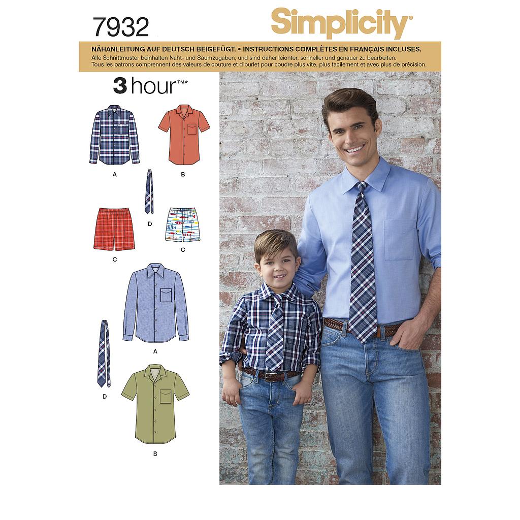 [S8180.A-(S7932)] Patron Simplicity 8180 Chemise garçon et homme