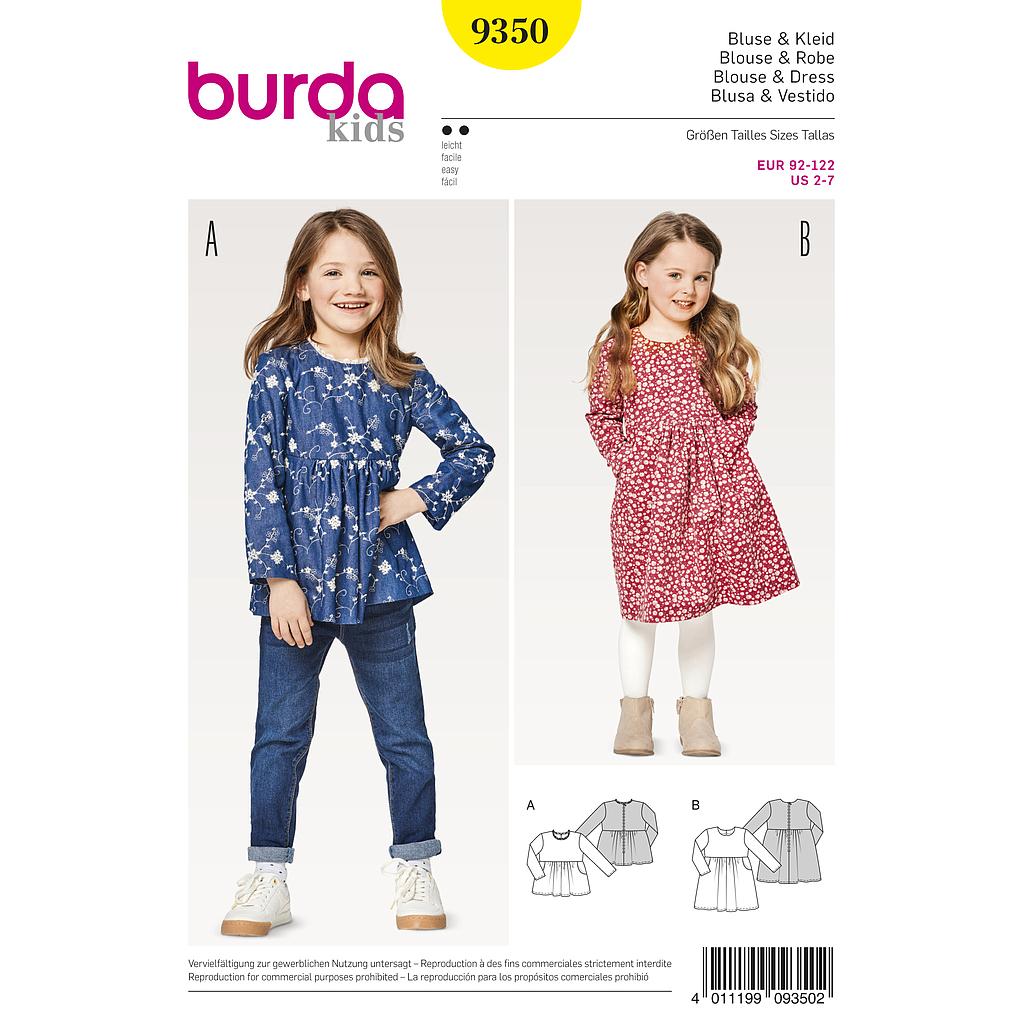 [B9350] Patron Burda Kids 9350 Blouse et robe