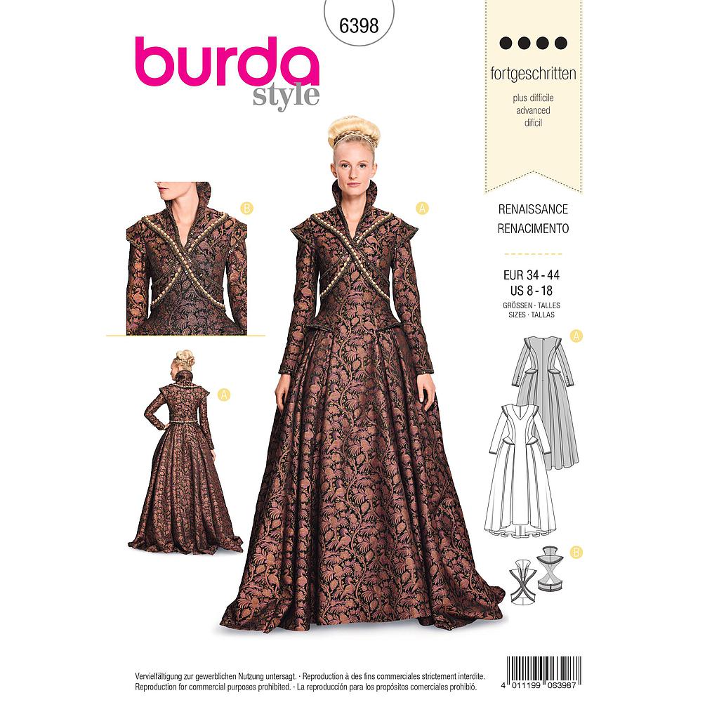 [B6398] Patron Burda Carnaval 6398- Déguisement Historique Renaissance Femme