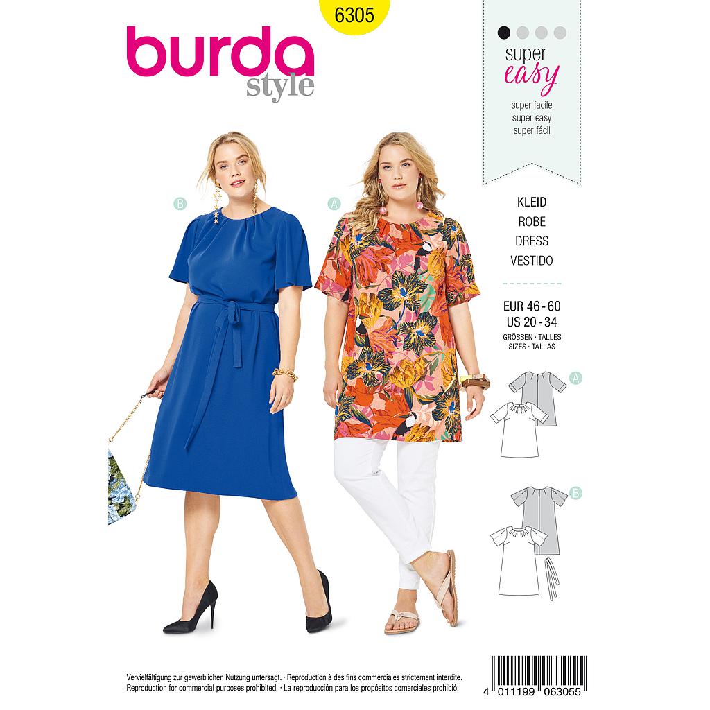 [B6305] Patron Burda 6305 - Tee-Shirt, tunique ou robe de femmes de 48 à 62