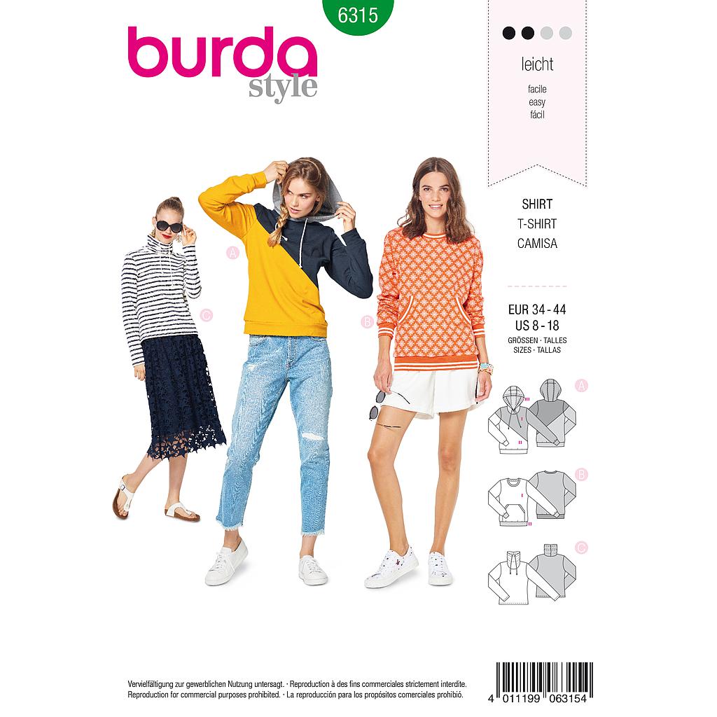 Patrón Burda 6315 - Sudadera para mujeres del 34 al 44