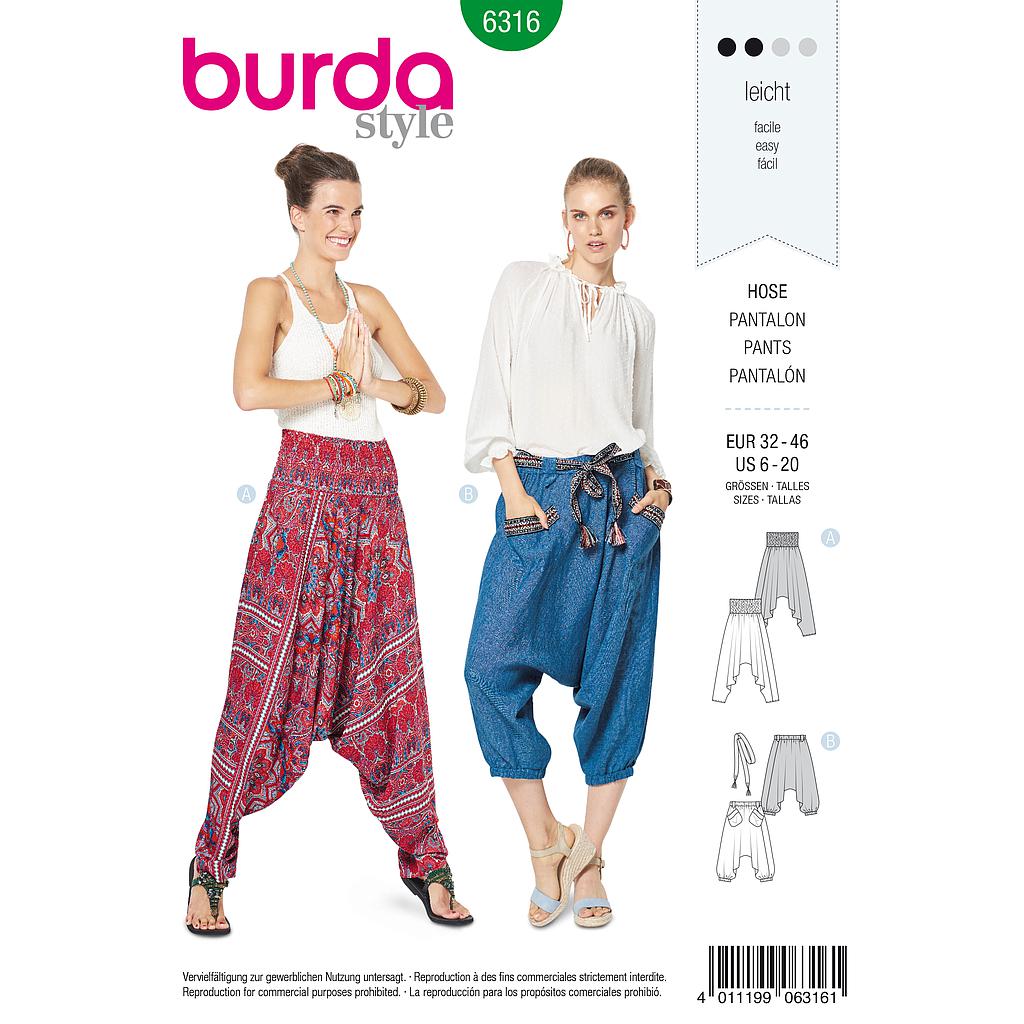 [B6316] Patron Burda 6316 - Pantalon pour femmes de 34 à 48