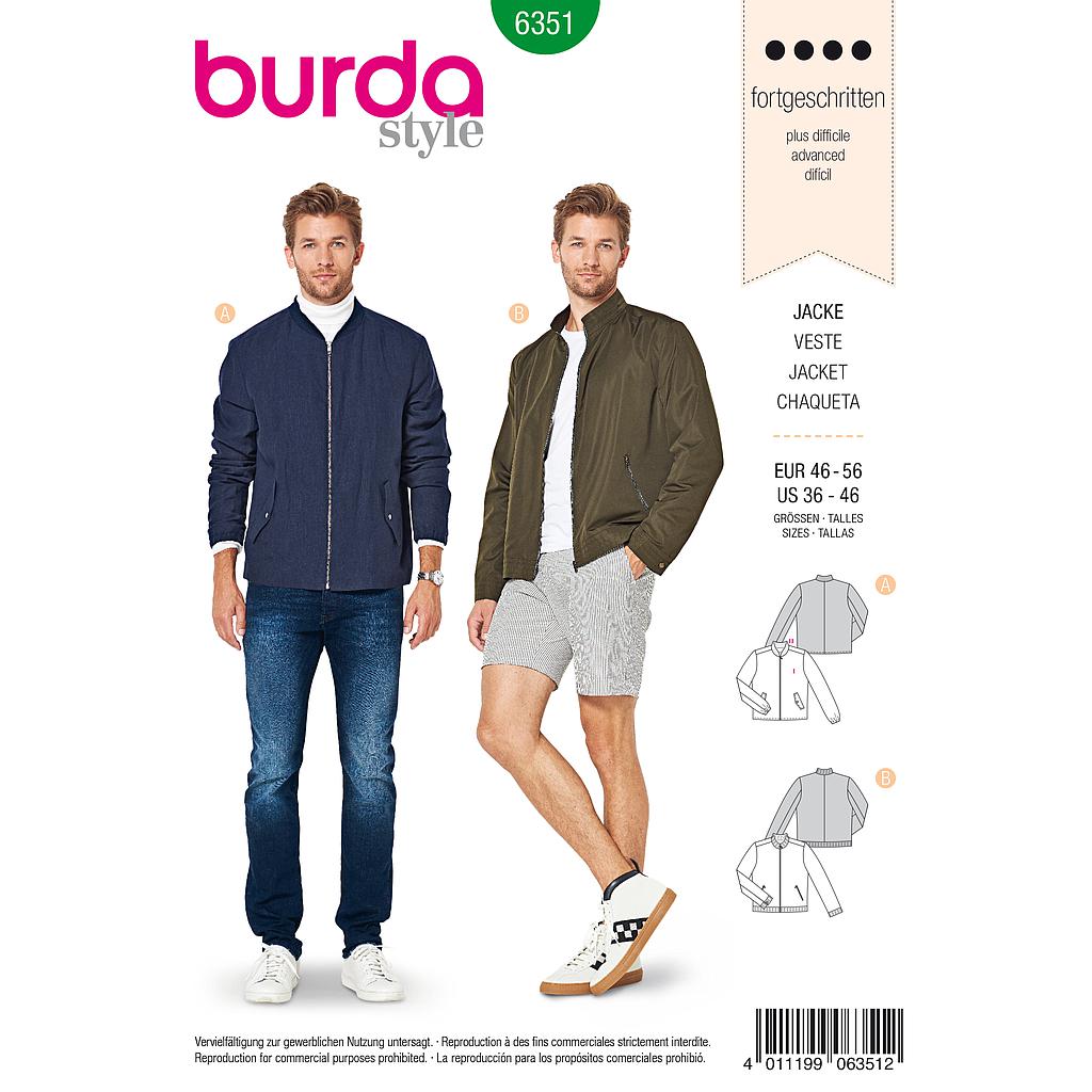 Patron Burda 6351 - Veste pour hommes de 48 à 58