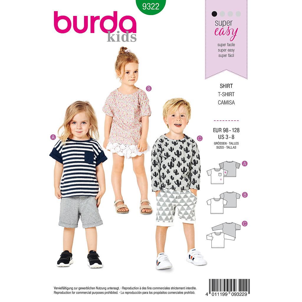 [B9322] Patron Burda 9322 - Tee-Shirt pour garçons de 3 à 8 ans