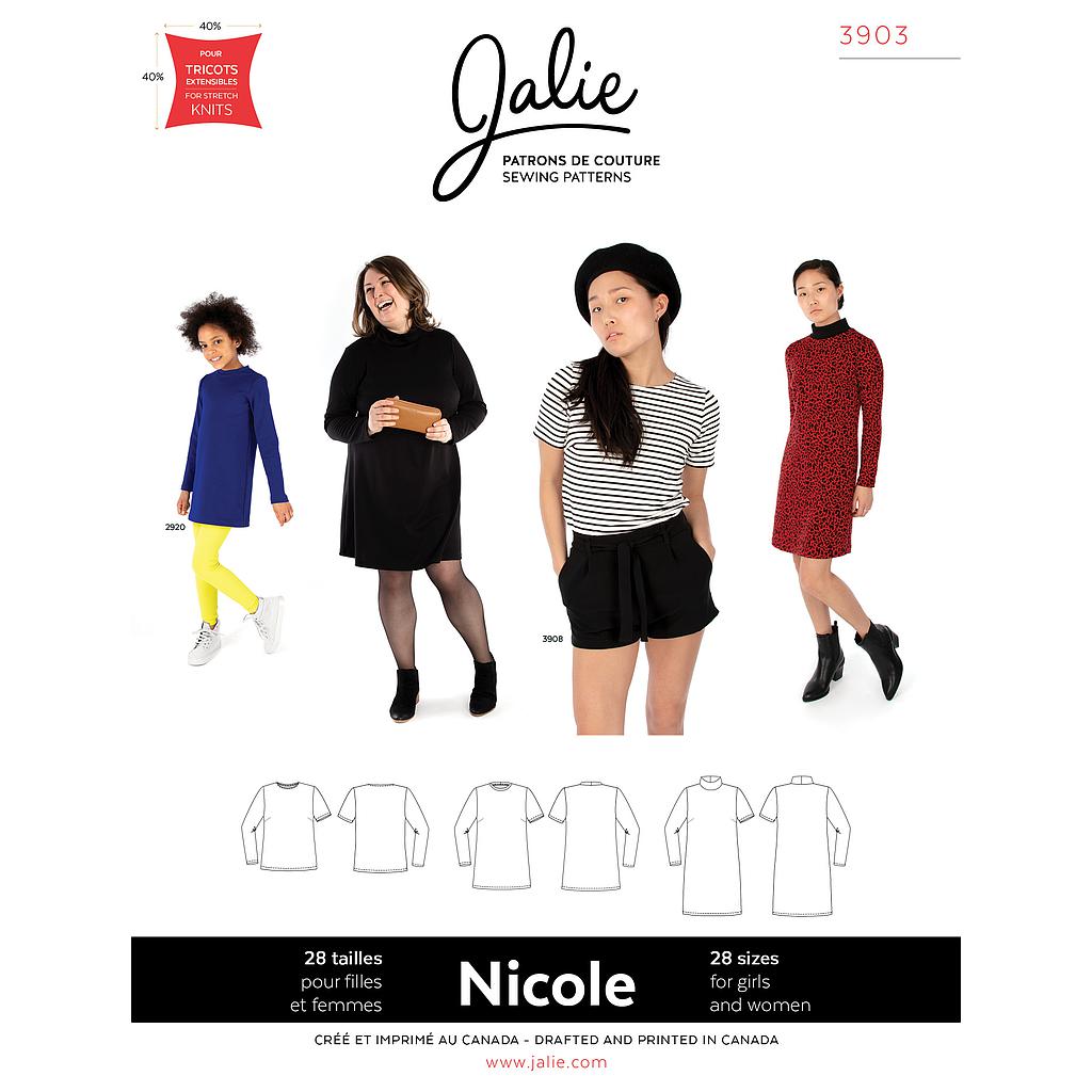 Patron JALIE 3903 NICOLE haut et robe pour femme du 36 au 58 et fille de 2 à 13 ans