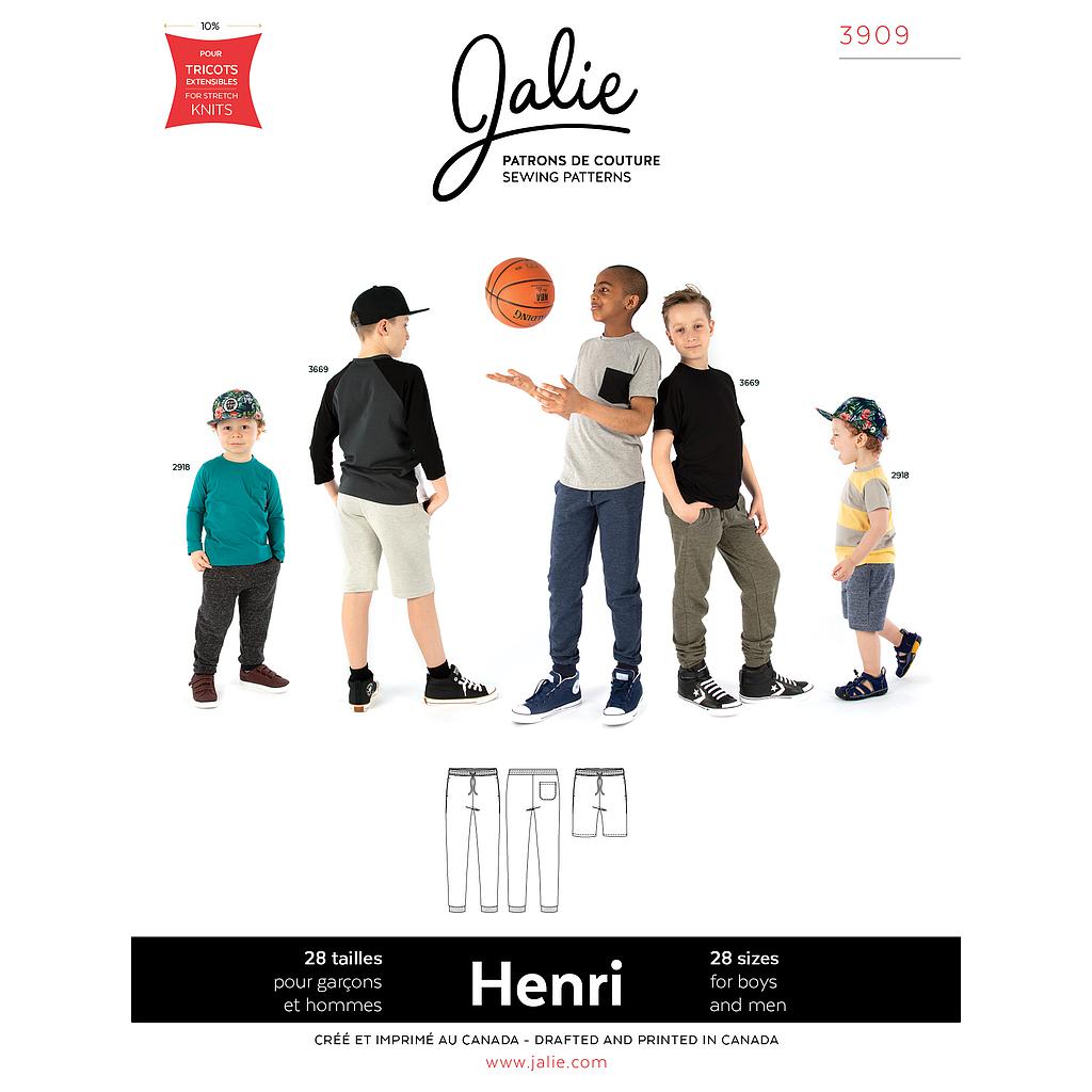 [JAL-3909] Patron JALIE 3909 HENRI Pantalon jogging et short pour hommes et pour garçons 36 à 58 et fille de 2 à 13 ans