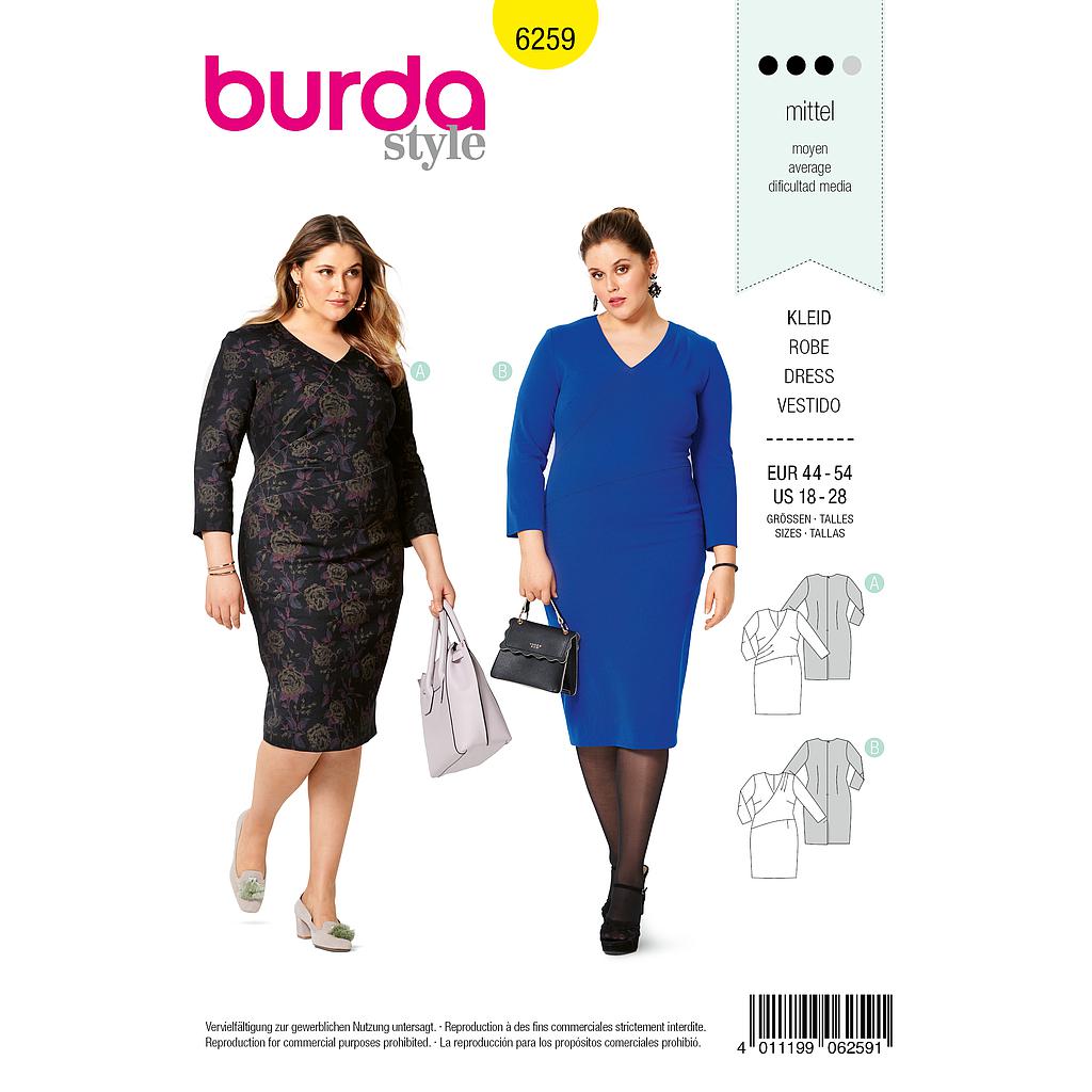 Patron Burda 6259 Robe effet cache - coeur pour femmes de 46 à 56#