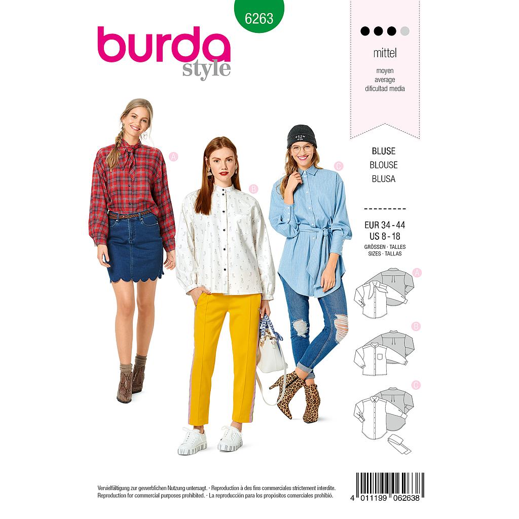 [B6263] Patron Burda 6263 Chemisier à variation de cols pour femmes de 36 à 46