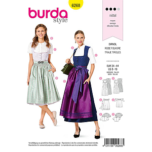 Patron Burda 6268 Robe et blouse tyrolienne pour femmes de 36 à 46