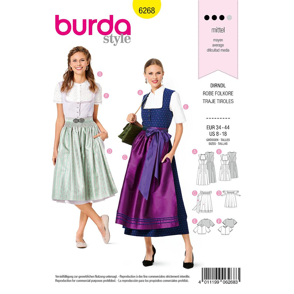 [B6268] Patron Burda 6268 Robe et blouse tyrolienne pour femmes de 36 à 46