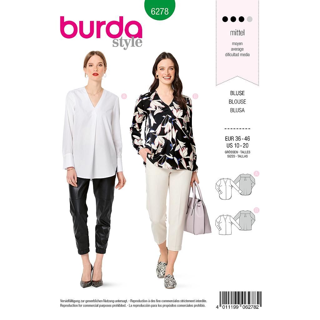 [B6278] Patron Burda 6278 Blouse à longues manches de 38 à 48
