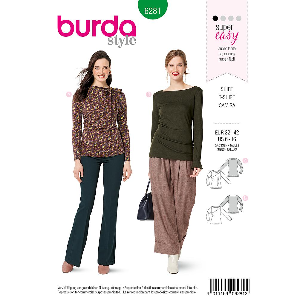 Patron Burda 6281 Tee-Shirt à encolure arrondie pour femmes de 34 à 44#