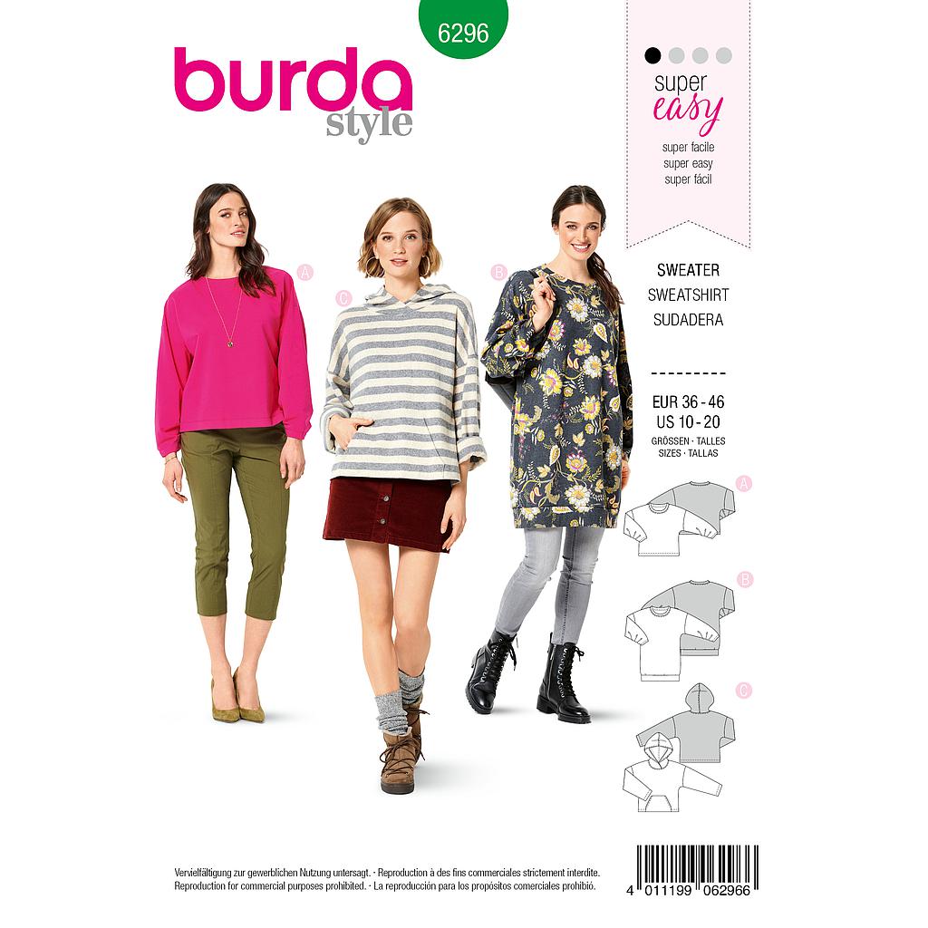 [B6296] Patron Burda 6296 SweaTee-Shirt pour femmes de 38 à 48