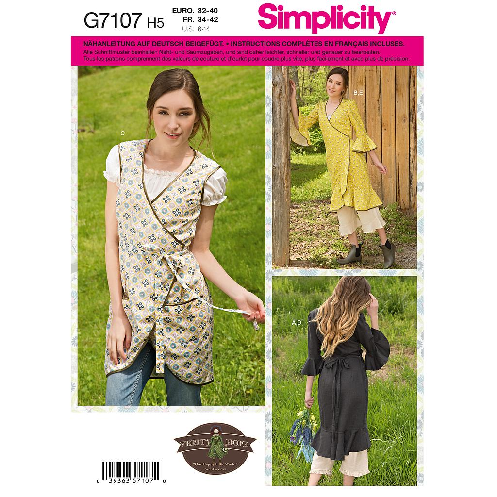 Patron Simplicity 8763 Robe tablier et pantalon ample pour femmes de 34 à 50#