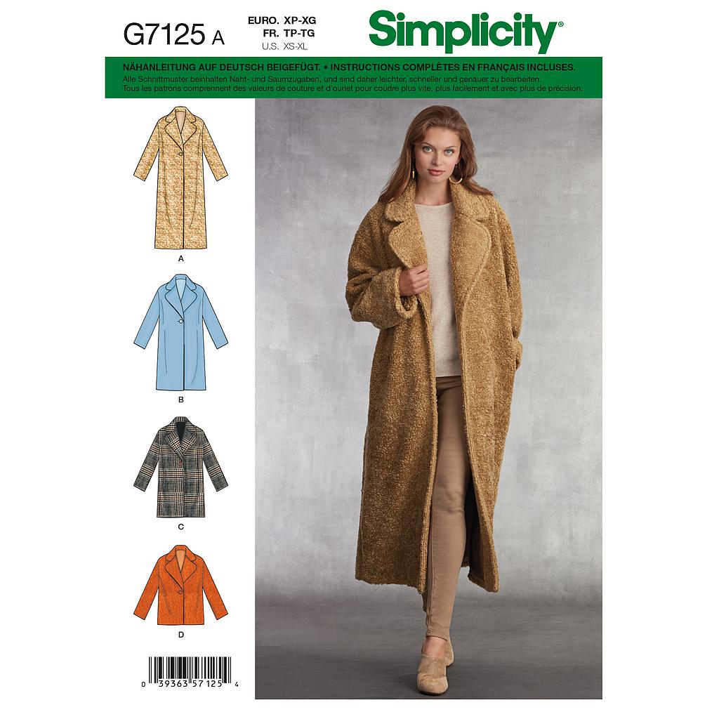 [S8797.A-(S7125)] Patron Simplicity 8797 Manteau doublé ample pour femmes de 34 à 52