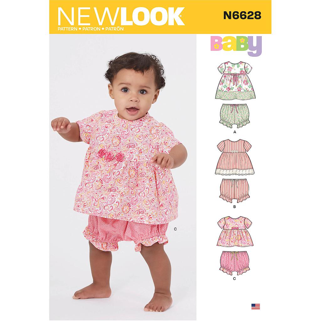 Patron New Look 6628 Ensemble tunique et culotte pour bébés de 1 à 18 mois#