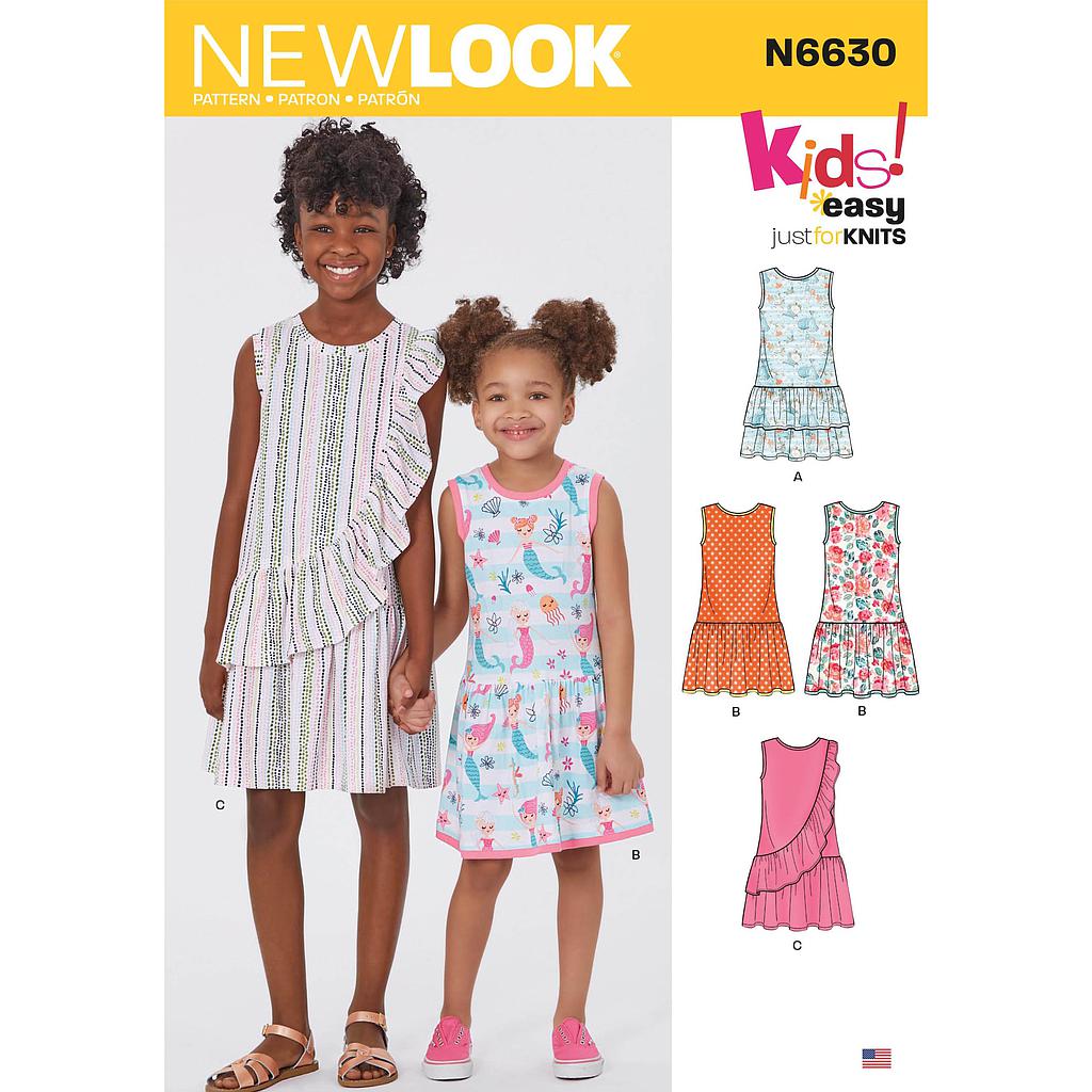 Patron New Look 6630 Robe à volants pour filles de 3 à 14 ans