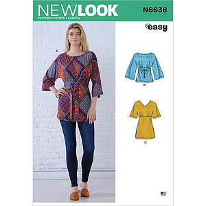 Patron New Look 6638 Top ou Tunique femme style kimono du XS au XL