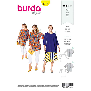 Patron Burda 6214 Tee-Shirt blouse droite plis plat dans le dos - du 46 au 56