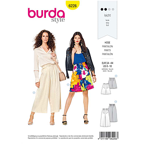 Patron Burda 6226 Bermuda femme ou pantalon façon jupe - culotte taille haute - du 36 au 46