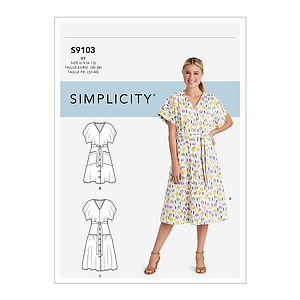 Patron Simplicity 9103 Robe femme manches chauve-souris - du 32 au 48