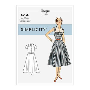 Patron Simplicity 9105 Tobe Vintage rétro Fifties au col à revers détachable - du 34 au 52