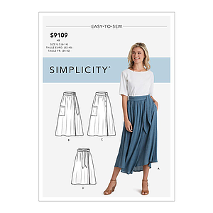 Patron Simplicity 9109 Jupe femme portefeuille longue asymétrique - du 34 au 52