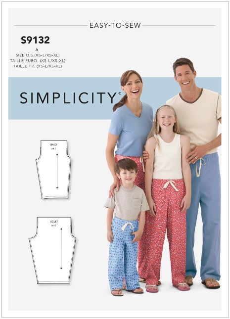 [S9132.A] Patron Simplicity 9132 Pantalon de Pyjama pour toute la famille - S à XL