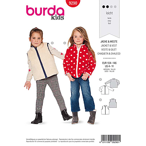 Patron Burda 9290 Veste gilet avec fermeture à glissière bords gansés - de 4 à 11 ans