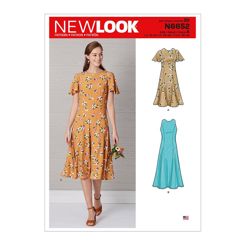 [NL6652] Patron New Look 6652 Robe ajustée et évasée pour femmes - 38 à 50