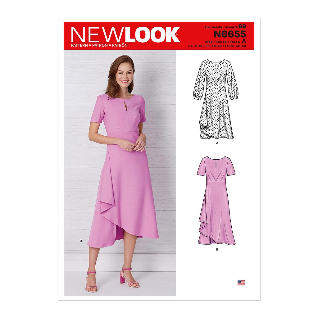 Patron New Look 6655 Robe en deux longueurs avec des variations de manches

