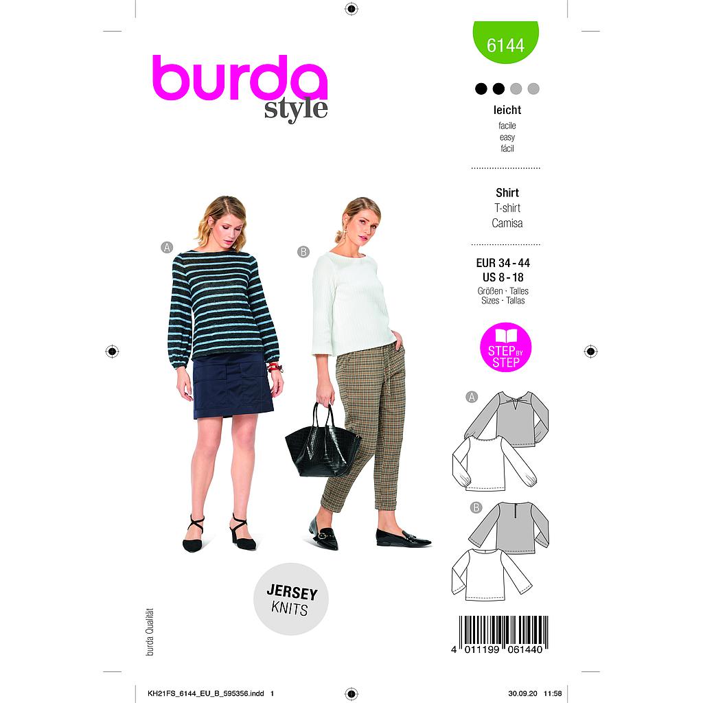 Patron Burda 6144 - Tee-Shirts coupe droite avec détails rafinés du 36 au 46#