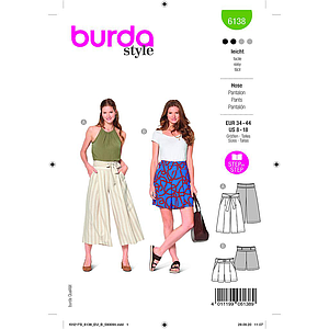 Patron Burda 6138 - Jupe - culotte ou short avec plis et poches sur l'avant du 36 au 46