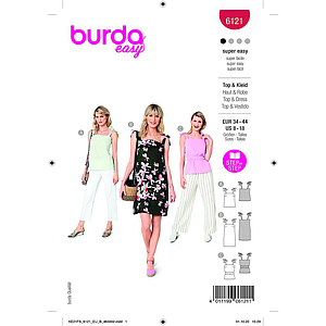 Patron Burda 6121 - Tops faciles à coudre et robe courte à bretelles du 36 au 46