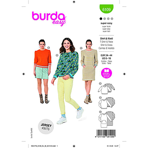 Patron Burda 6109 - SweaTee-Shirts ou Robe en maille ou jersey du 36 au 46