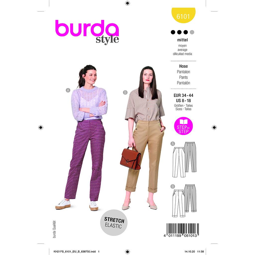 [B6101] Patron Burda 6101 - Pantalons en tissu à plis permanents du 36 au 46