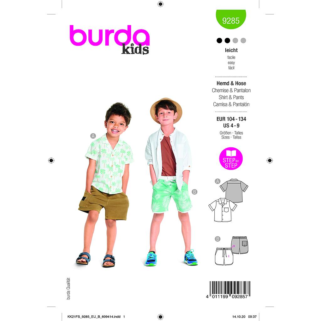 Patron Burda 9285- Short et Chemise enfant garçon du 104 au 134 cm