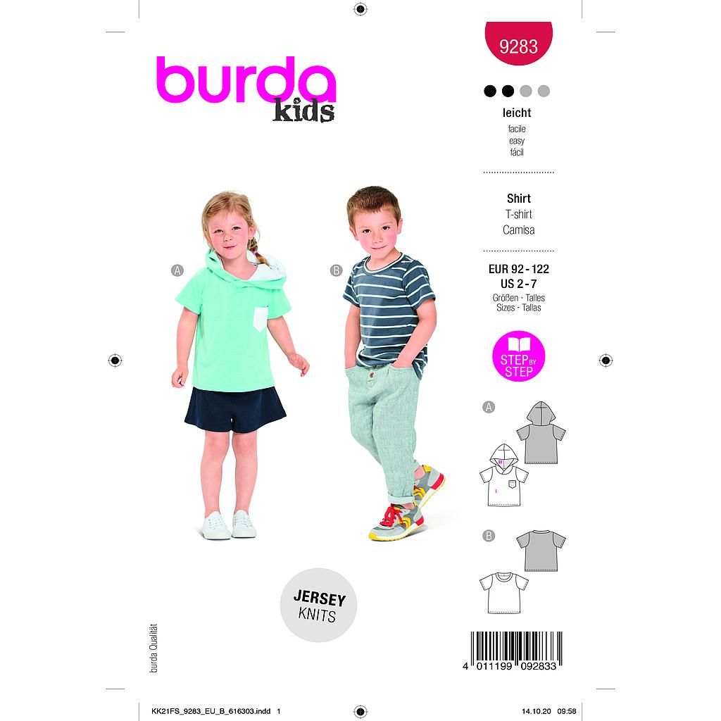 Patron Burda 9283 - Tee-shirt Hoody à capuche enfant du 92 au 122 cm#