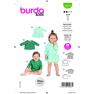 Patron Burda 9277 - Tee-Shirt raglan mixte ou Robe bébé du 56 au 98 cm