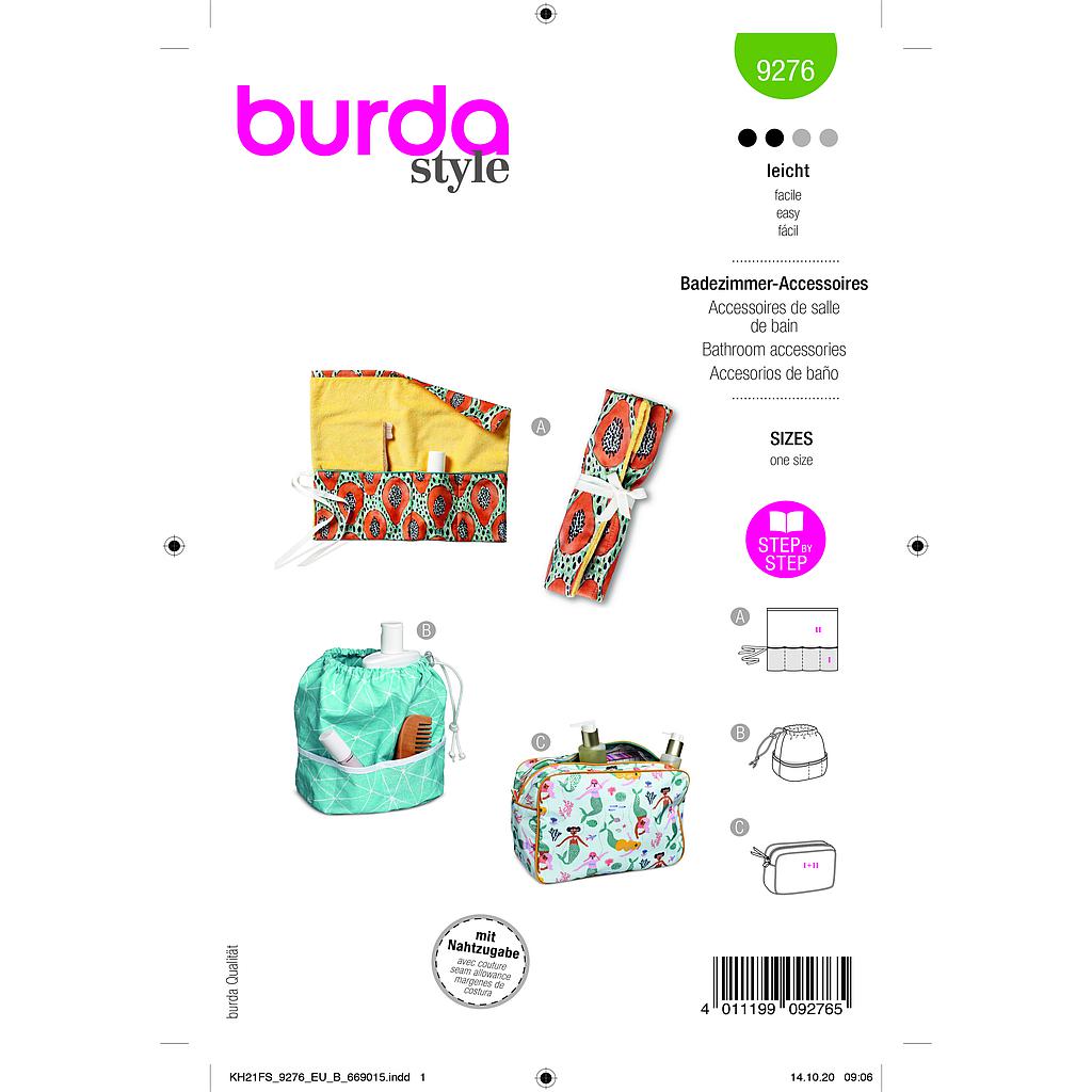 [B9276] Patron Burda 9276 -  3 Accessoirs salle de bain, trousses de toilette - taille unique