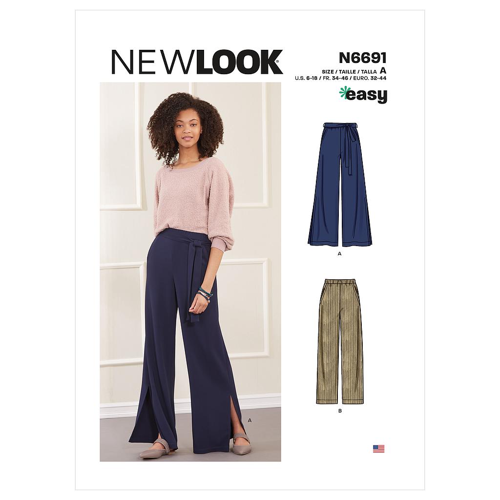 [NL6691] Patron New Look 6691 - Pantalon sur élastique évasé ou droit du 34 au 46
