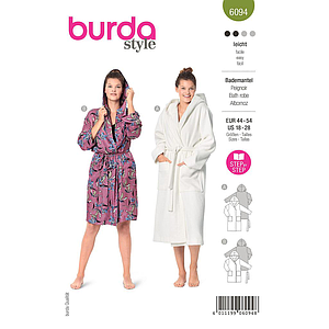 Patron Burda 6094 - Peignoir avec capuche et poches plaquées du 46 au 56